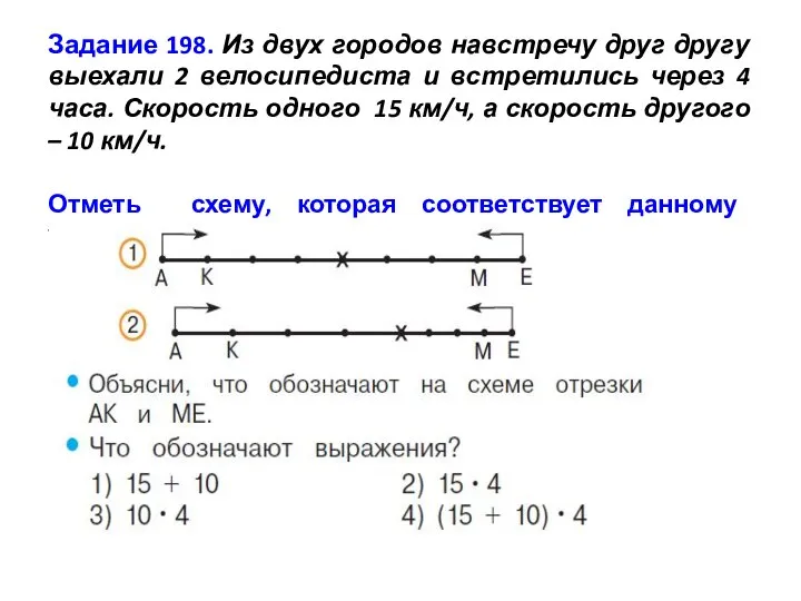 Задание 198. Из двух городов навстречу друг другу выехали 2 велосипедиста