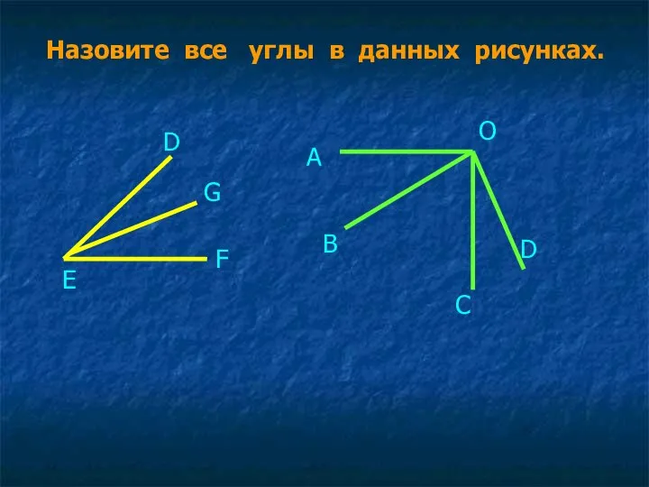 Назовите все углы в данных рисунках. E D C B A F G D O