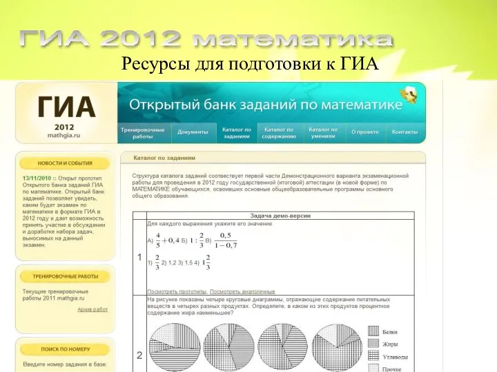 Ресурсы для подготовки к ГИА ГИА 2012 математика