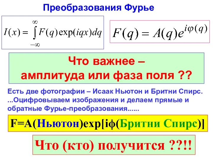 Что важнее – амплитуда или фаза поля ?? Есть две фотографии