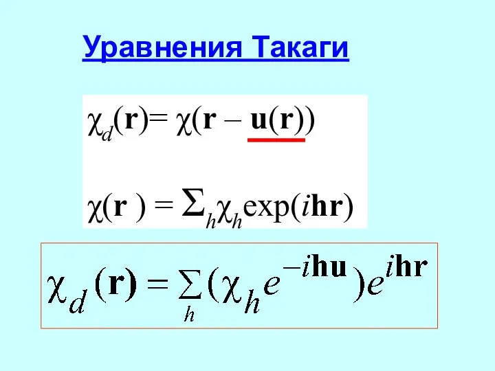 Уравнения Такаги χd(r)= χ(r – u(r)) χ(r ) = Σhχhexp(ihr)