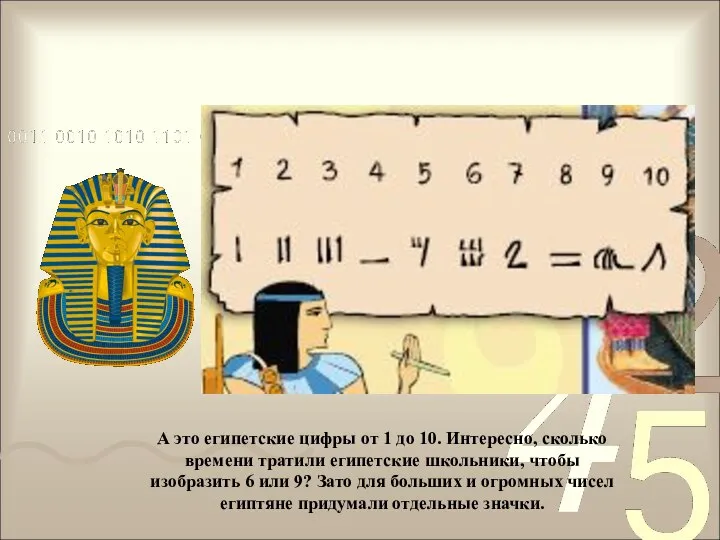 А это египетские цифры от 1 до 10. Интересно, сколько времени