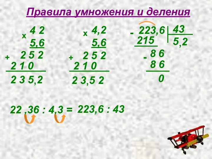 Правила умножения и деления 4 2 5,6 х 2 5 2