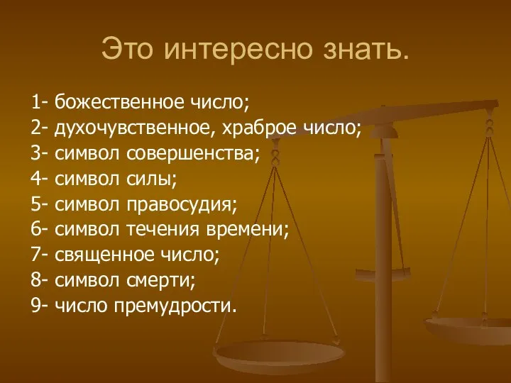 Это интересно знать. 1- божественное число; 2- духочувственное, храброе число; 3-