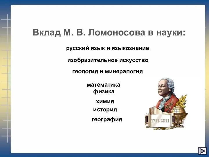 Вклад М. В. Ломоносова в науки: русский язык и языкознание изобразительное