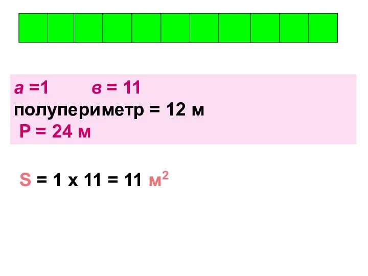 а =1 в = 11 полупериметр = 12 м Р =