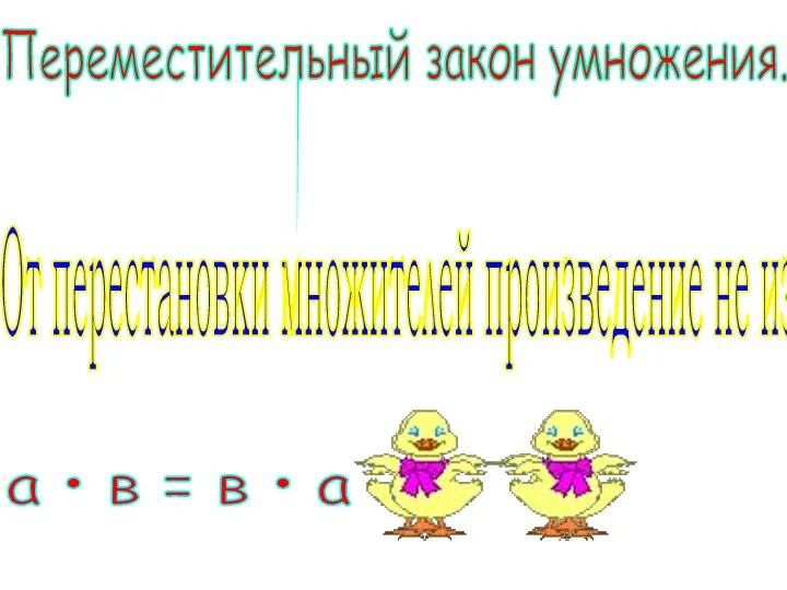 От перестановки множителей произведение не изменяется. Переместительный закон умножения. а • в = в • а