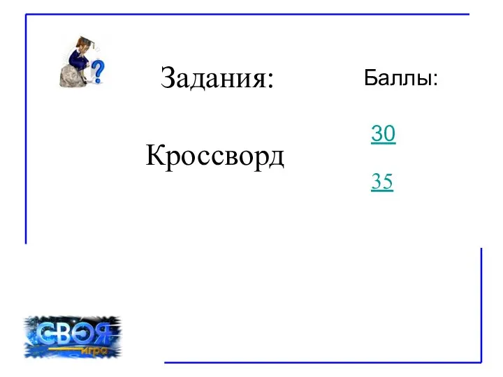 Задания: Баллы: Кроссворд 30 35