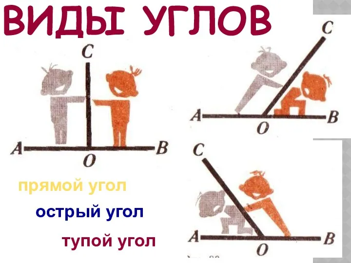 ВИДЫ УГЛОВ прямой угол острый угол тупой угол