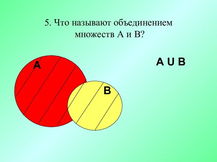 5. Что называют объединением множеств А и В? А В А U В