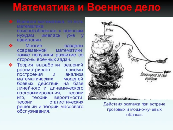 Математика и Военное дело Военная математика, то есть математика, приспособленная к