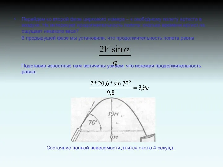 Перейдем ко второй фазе циркового номера – к свободному полету артиста