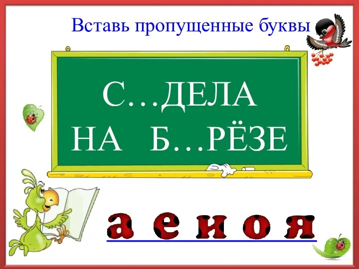 С…ДЕЛА Вставь пропущенные буквы НА Б…РЁЗЕ