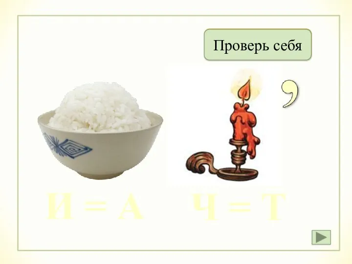 Рассвет Проверь себя И = А Ч = Т