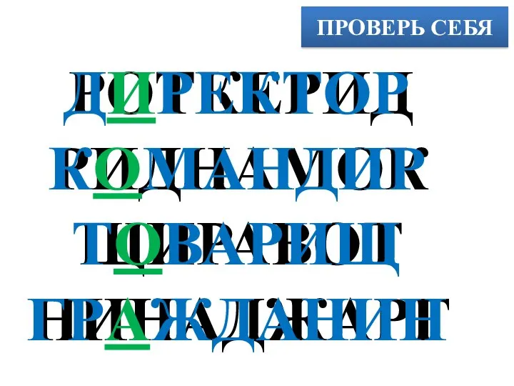 ПРОВЕРЬ СЕБЯ РОТКЕРИД РИДНАМОК ЩИРАВОТ НИНАДЖАРГ ДИРЕКТОР КОМАНДИР ТОВАРИЩ ГРАЖДАНИН