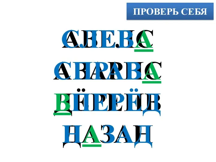 ПРОВЕРЬ СЕБЯ АВЕЛС АВАРПС ДЁРЕПВ ДАЗАН СЛЕВА СПРАВА ВПЕРЁД НАЗАД