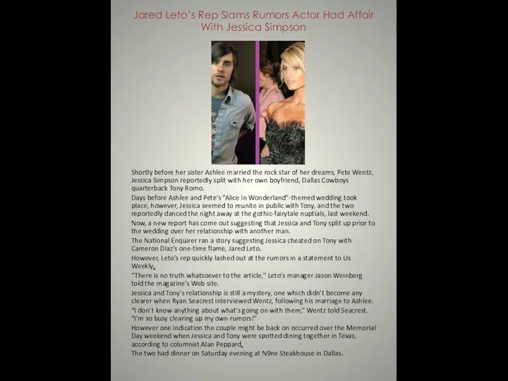 Jared Leto’s Rep Slams Rumors Actor Had Affair With Jessica Simpson