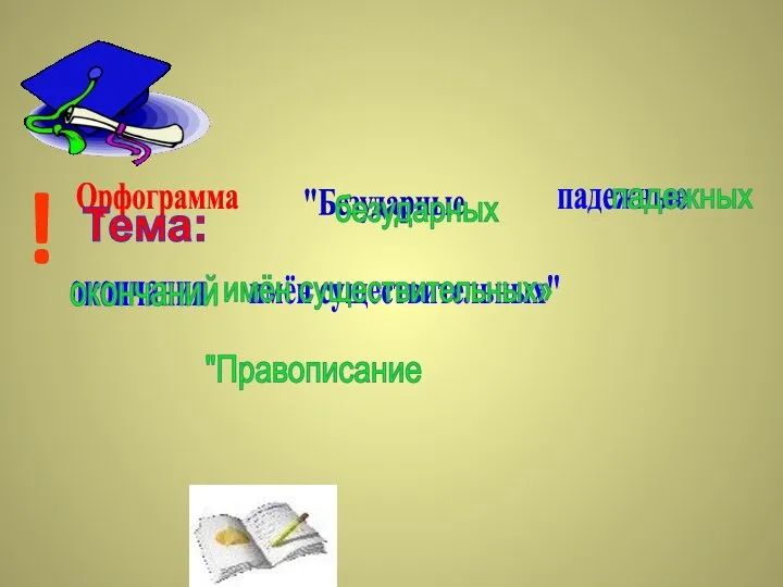 ! Орфограмма "Безударные падежные окончания имён существительных" Тема: "Правописание безударных падежных окончаний имён существительных»