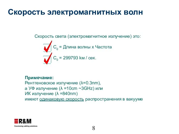 Скорость света (электромагнитное излучение) это: C0 = Длина волны x Частота