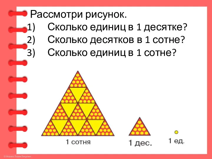 Рассмотри рисунок. Сколько единиц в 1 десятке? Сколько десятков в 1