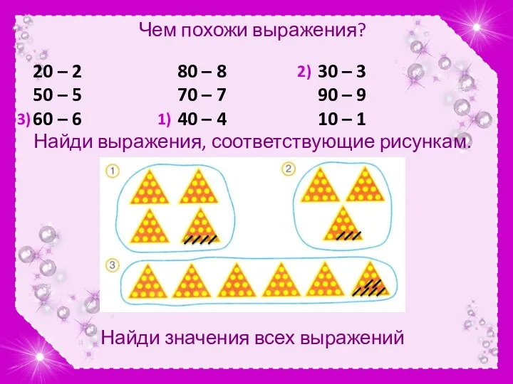 Чем похожи выражения? 20 – 2 50 – 5 60 –