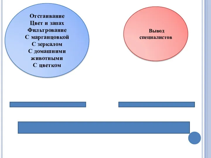 Отстаивание Цвет и запах Фильтрование С марганцовкой С зеркалом С домашними животными С цветком Вывод специалистов