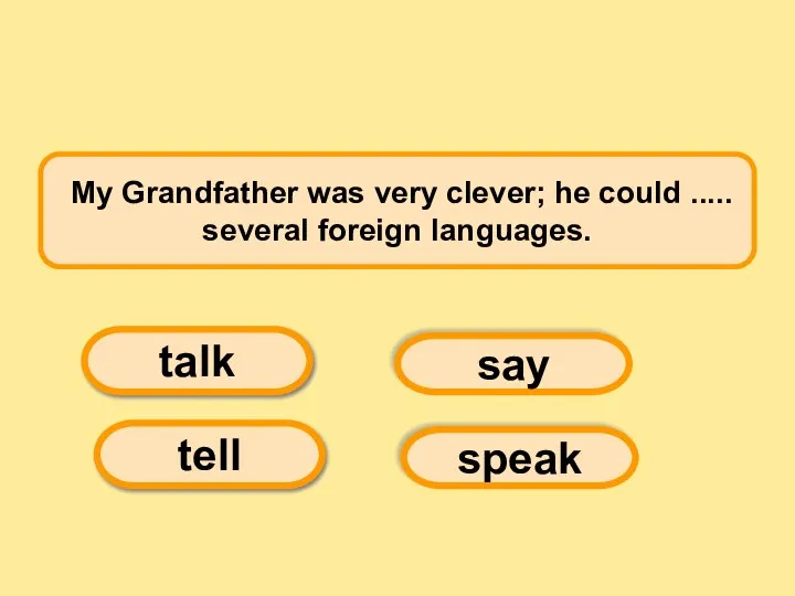 My Grandfather was very clever; he could ..... several foreign languages. say tell speak talk