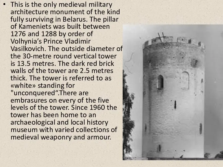This is the only medieval military architecture monument of the kind