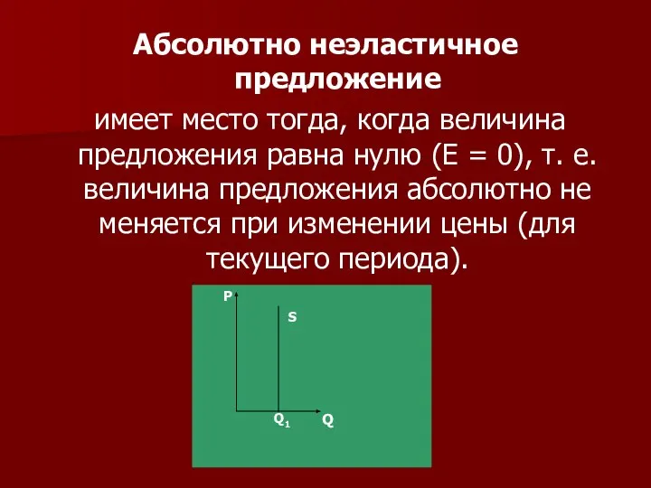 Абсолютно неэластичное предложение имеет место тогда, когда величина предложения равна нулю