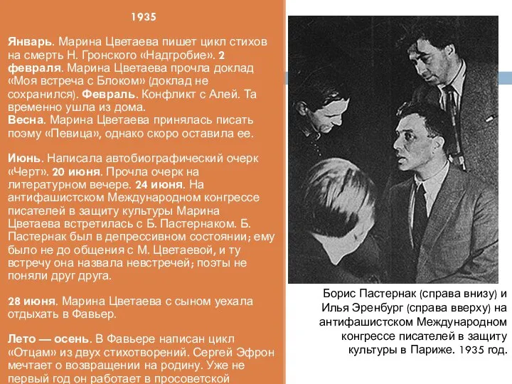 1935 Январь. Марина Цветаева пишет цикл стихов на смерть Н. Гронского