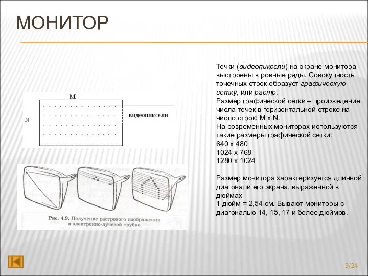 МОНИТОР . Точки (видеопиксели) на экране монитора выстроены в ровные ряды.