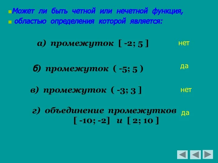 Может ли быть четной или нечетной функция, областью определения которой является: