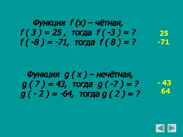 Функция f (x) – чётная, f ( 3 ) = 25