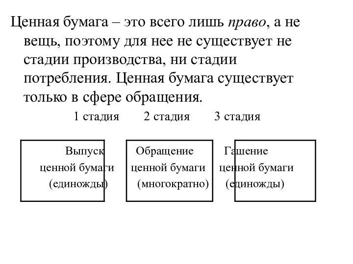 Ценная бумага – это всего лишь право, а не вещь, поэтому