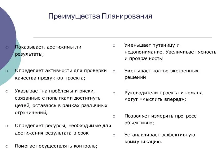 Показывает, достижимы ли результаты; Определяет активности для проверки качества продуктов проекта;