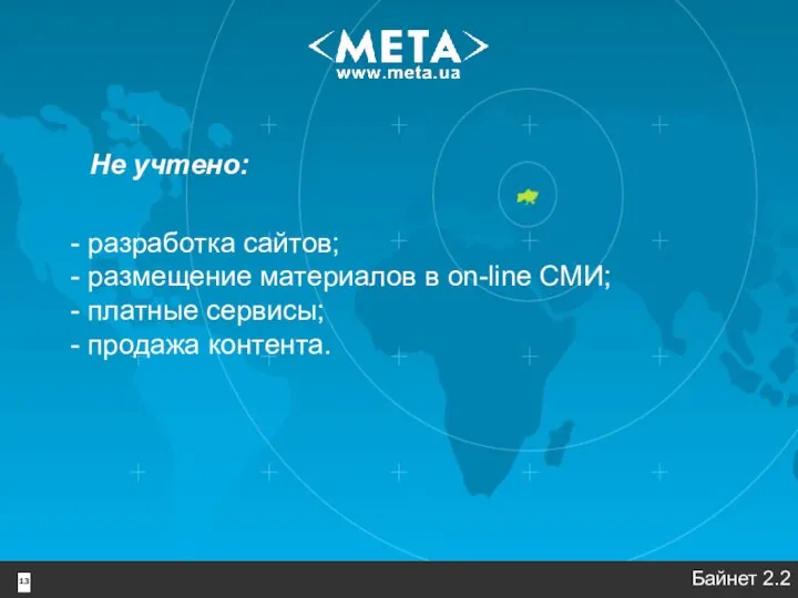 Не учтено: разработка сайтов; размещение материалов в on-line СМИ; платные сервисы; продажа контента. Байнет 2.2