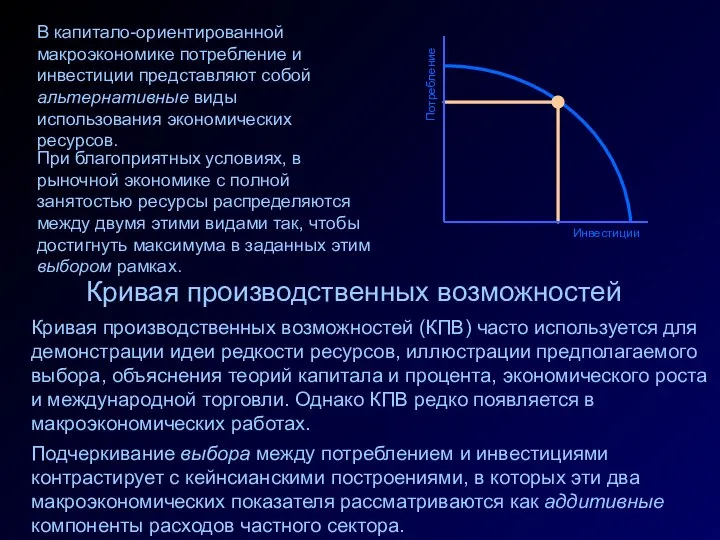 Потребление Инвестиции Кривая производственных возможностей Кривая производственных возможностей (КПВ) часто используется