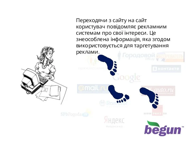 Технології Переходячи з сайту на сайт користувач повідомляє рекламним системам про