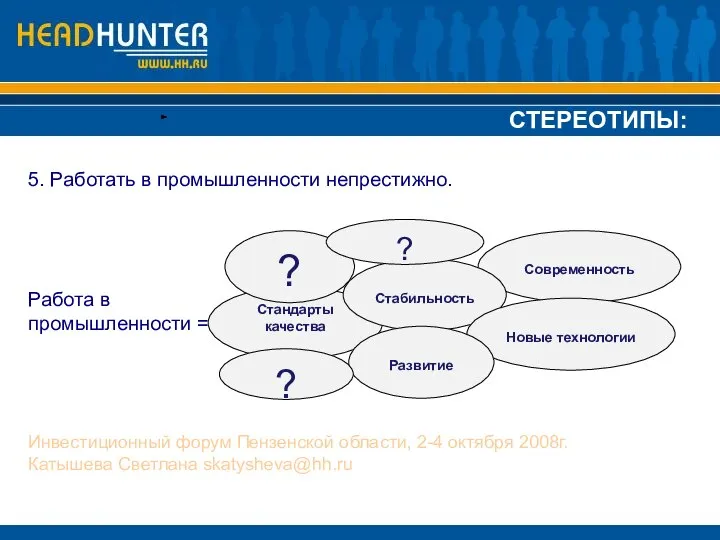 СТЕРЕОТИПЫ: 5. Работать в промышленности непрестижно. Работа в промышленности = Инвестиционный