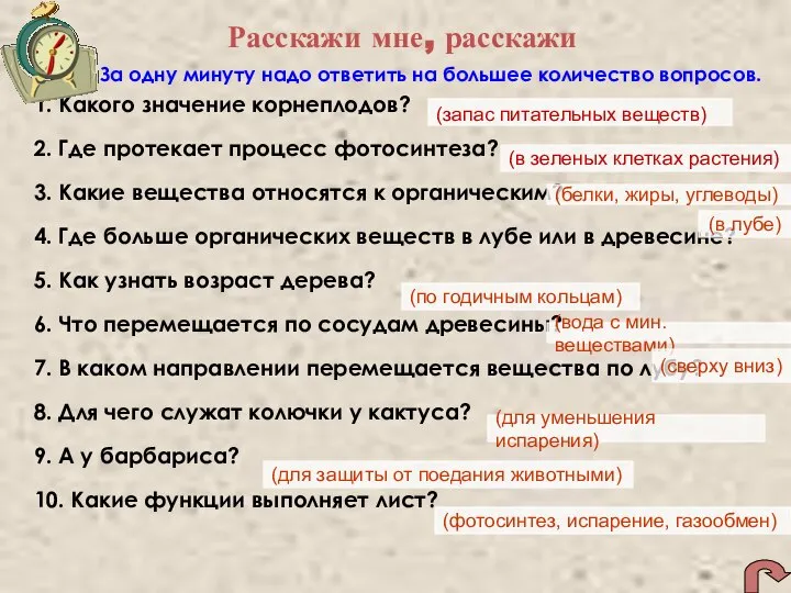 За одну минуту надо ответить на большее количество вопросов. 1. Какого