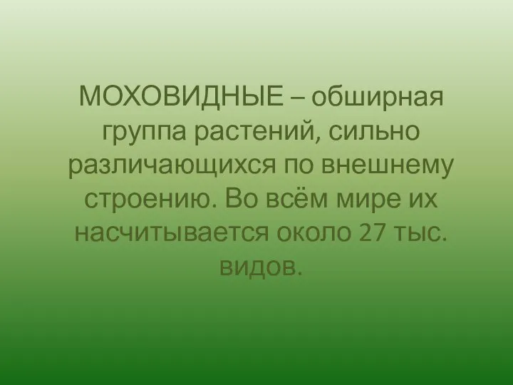 МОХОВИДНЫЕ – обширная группа растений, сильно различающихся по внешнему строению. Во