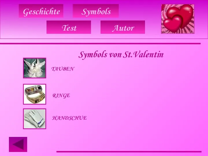 Geschichte Symbols Symbols von St.Valentin TAUBEN RINGE HANDSCHUE Test Autor