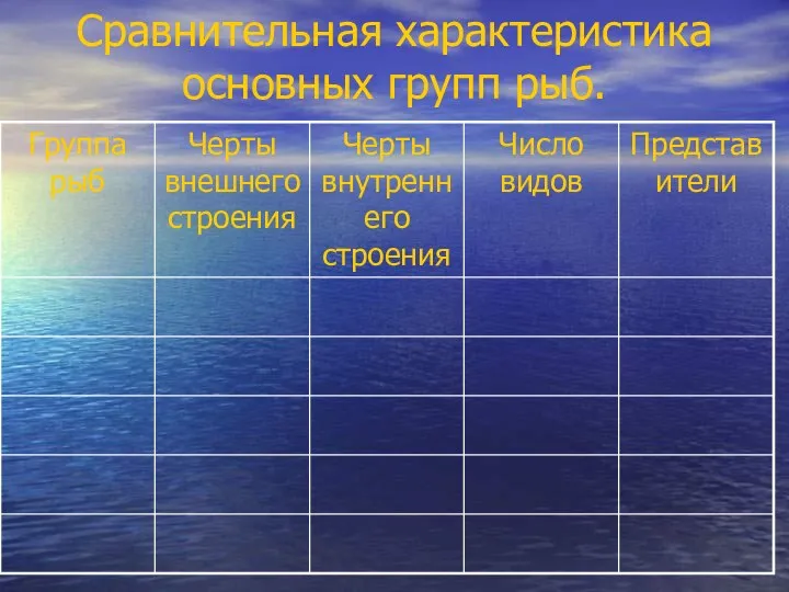 Сравнительная характеристика основных групп рыб.