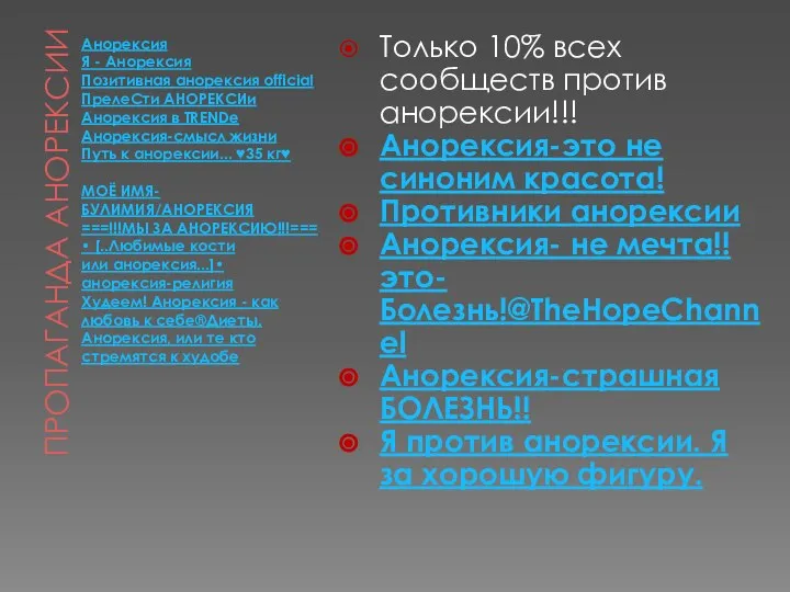 Пропаганда анорексии Анорексия Я - Анорексия Позитивная анорексия official ПрелеСти АНОРЕКСИи