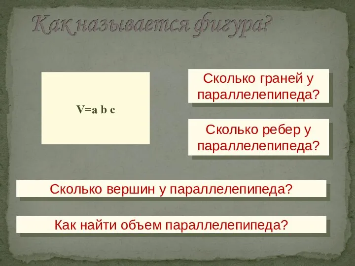 Сколько граней у параллелепипеда? Сколько ребер у параллелепипеда? Сколько вершин у