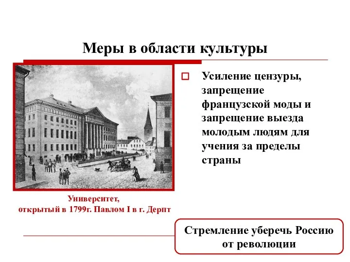 Меры в области культуры Усиление цензуры, запрещение французской моды и запрещение