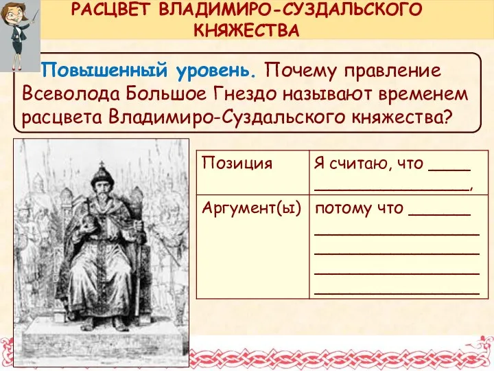 Повышенный уровень. Почему правление Всеволода Большое Гнездо называют временем расцвета Владимиро-Суздальского княжества? РАСЦВЕТ ВЛАДИМИРО-СУЗДАЛЬСКОГО КНЯЖЕСТВА