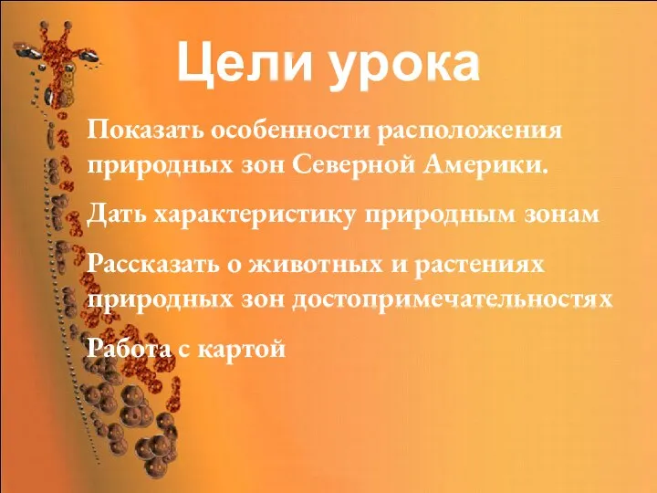 Цели урока Показать особенности расположения природных зон Северной Америки. Дать характеристику