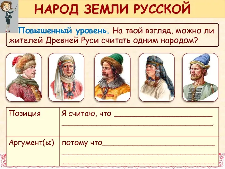 Повышенный уровень. На твой взгляд, можно ли жителей Древней Руси считать одним народом? НАРОД ЗЕМЛИ РУССКОЙ