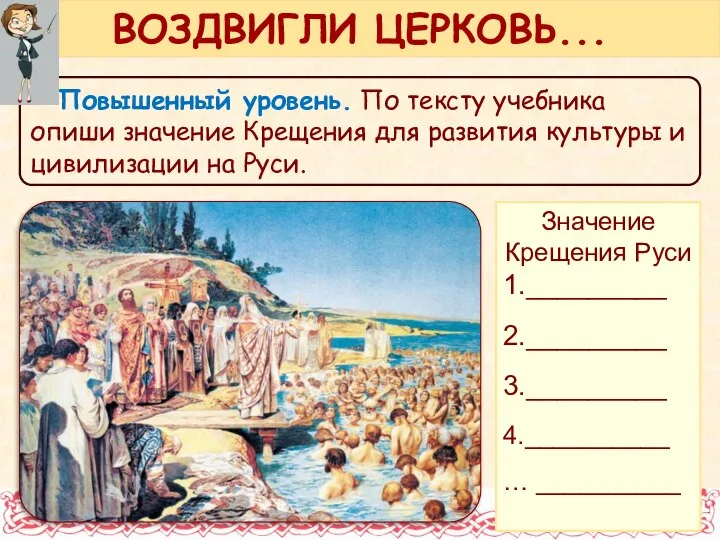 Повышенный уровень. По тексту учебника опиши значение Крещения для развития культуры